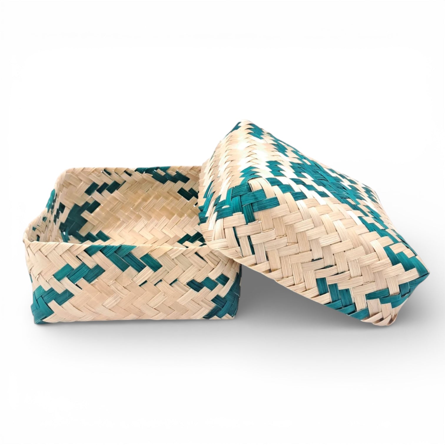 Handwoven Square Bamboo Trinket Box with Lid – Decorative Jewelry & Storage Organizer, Gift Box for Home Décor (17 × 17 CM) - Damoo