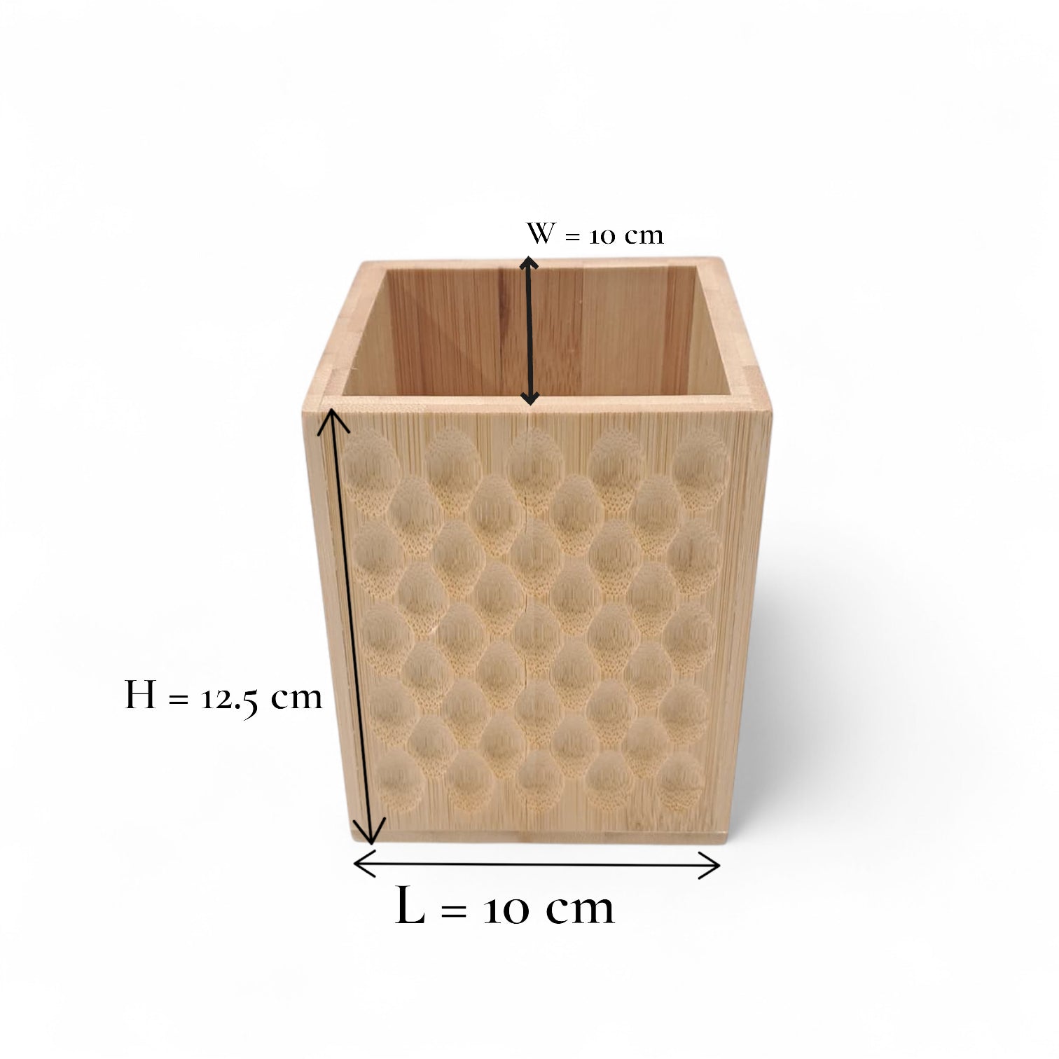 Natural Bamboo Storage Box – 10x10x12.5cm Multi-Purpose Organizer with Carved Pattern | Eco-Friendly Wooden Container for Desk, Bathroom & Kitchen - Damoo
