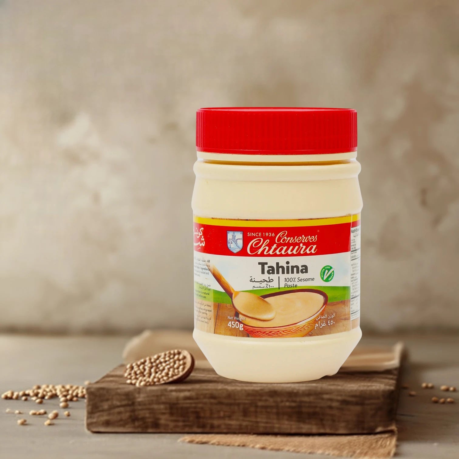 Chtaura Tahina 450g – Premium 100% Roasted Sesame Paste, Rich Creamy Texture, Natural Nutty Flavor, Vegan & Gluten-Free, Perfect for Hummus, Sauces, Dressings & Baking Recipes - Damoo