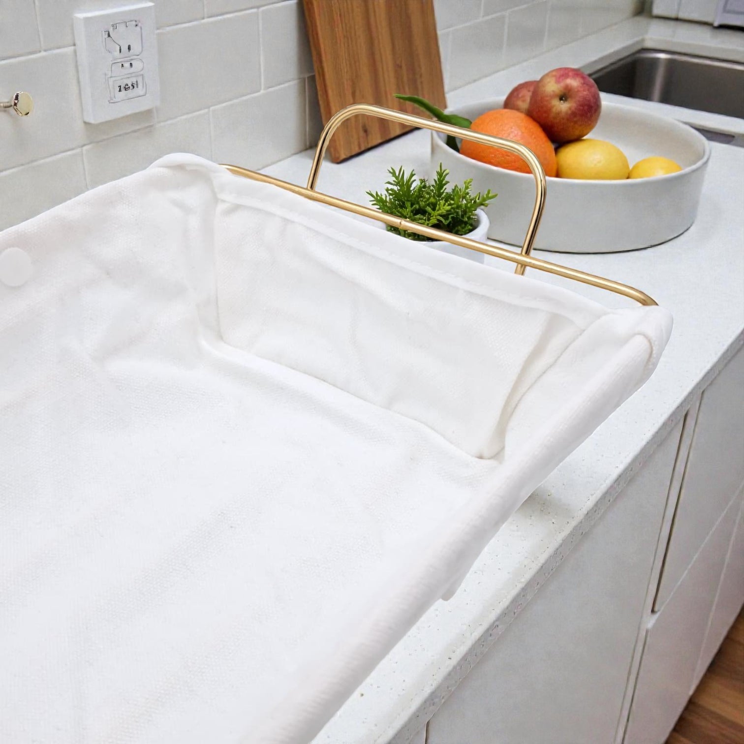 Gold Metal Bread Basket with Fabric Liner – Rectangular Modern Serving Basket (10H x 30L × 19.5W CM) - Damoo