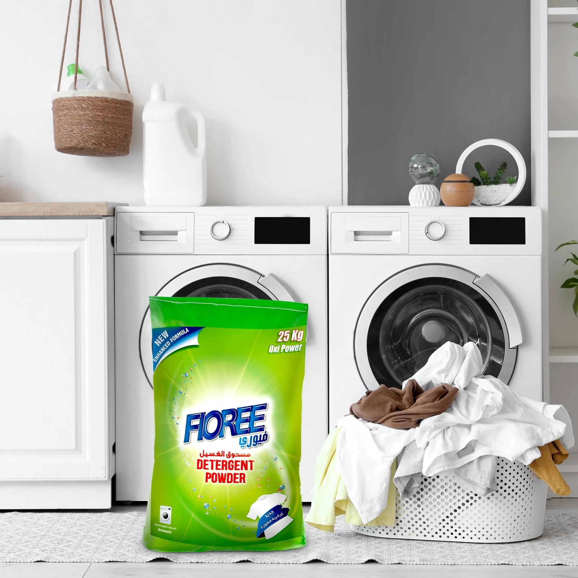 Fioree Detergent Powder 25Kg Woven Bag – Oxi Power Stain Remover, Odor Elimination, Refreshing Fragrance, Color Protection, Suitable for All Fabric Types & Top-Loading Washing Machines - Damoo