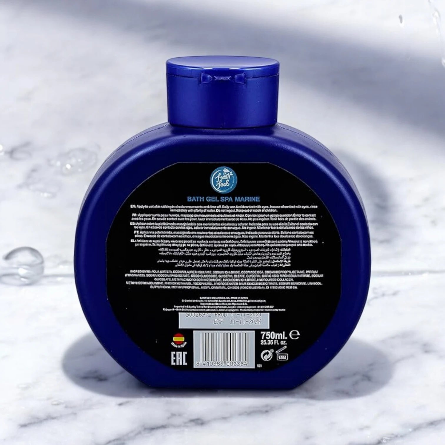 Fresh Feel Spa Marine Bath Gel 750ml – Paraben-Free, Eco-Friendly, Hydrating Sea-Scented Body Wash for All Skin Types - Damoo