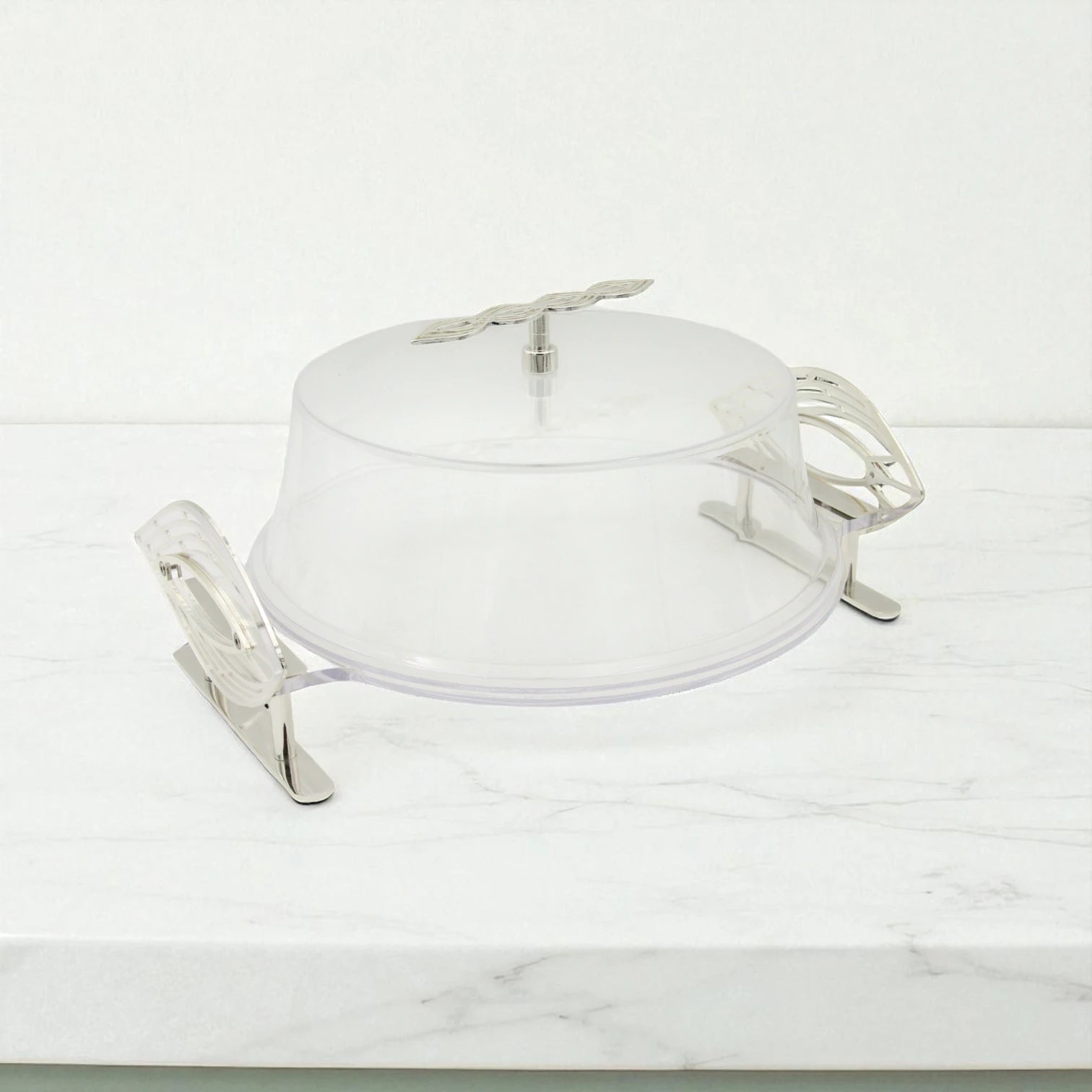 Fursan Clear Acrylic Cake Server – Delicate Leaf Collection with Dome Lid & Iron Handle - Damoo