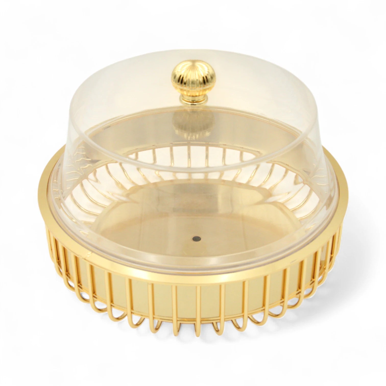 FURSAN Elegant Gold Cake Server with Clear Dome Lid – Decorative Base Dessert Display Stand for Cakes, Pastries & Sweets – Model AF-30CS-10 - Damoo