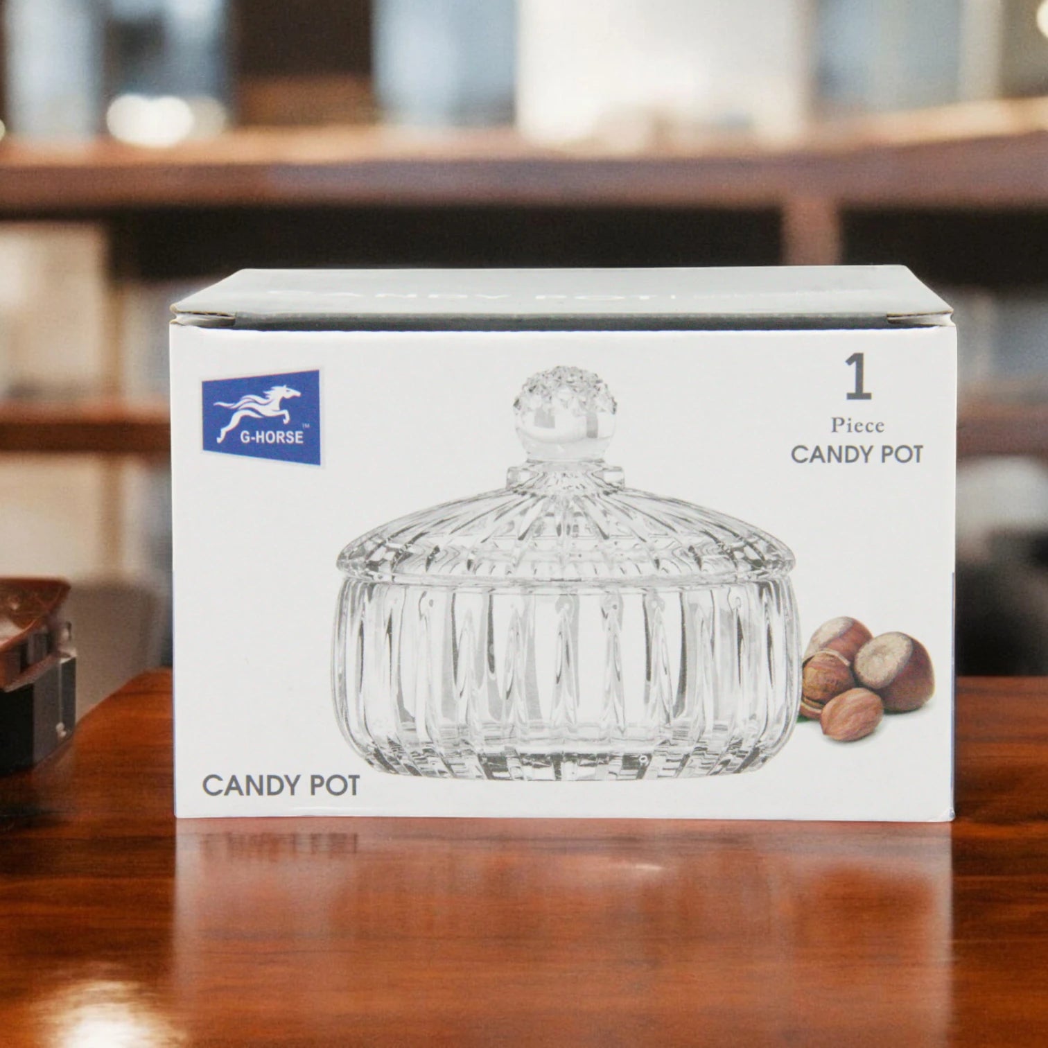G-Horse Elegant Clear Glass Candy Jar with Lid – Decorative Crystal-Style Storage Pot for Sweets, Nuts & Treats - Damoo