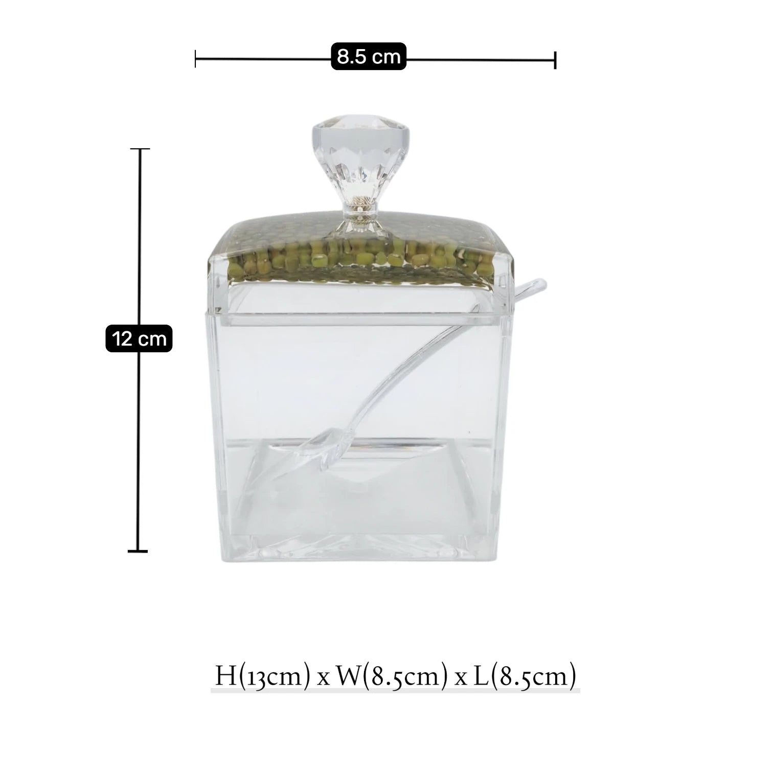 Acrylic Sugar Jar with Lid and Spoon, Clear Storage Container for Candy Condiments Spices, Decorative Kitchen Organizer, Available in 2 Designs - Damoo