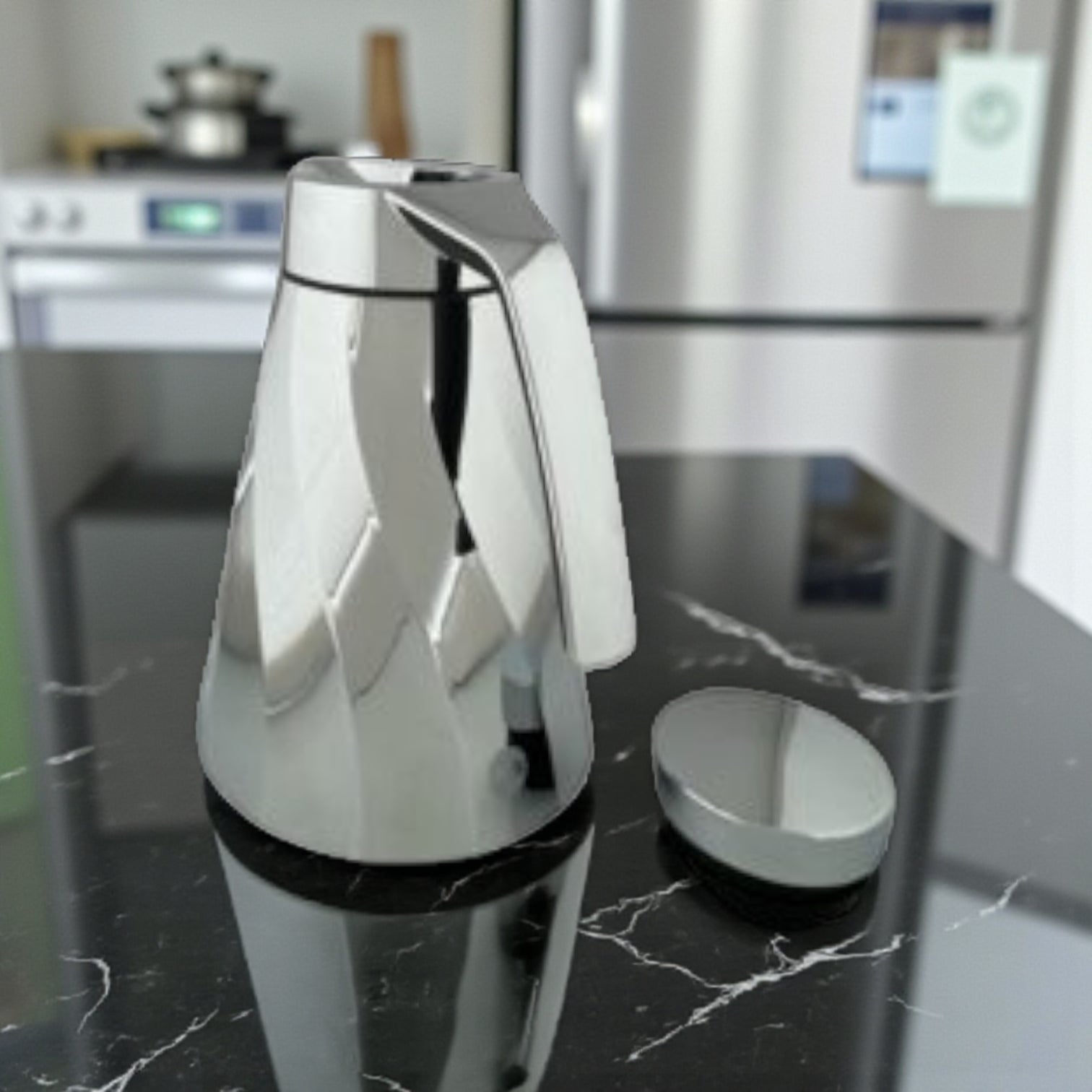 Emsa Cone Thermal Jug Swirl 1.5 L – Metallic Silver | Premium German-Made Vacuum Flask with Glass Liner for Hot & Cold Drinks - Damoo