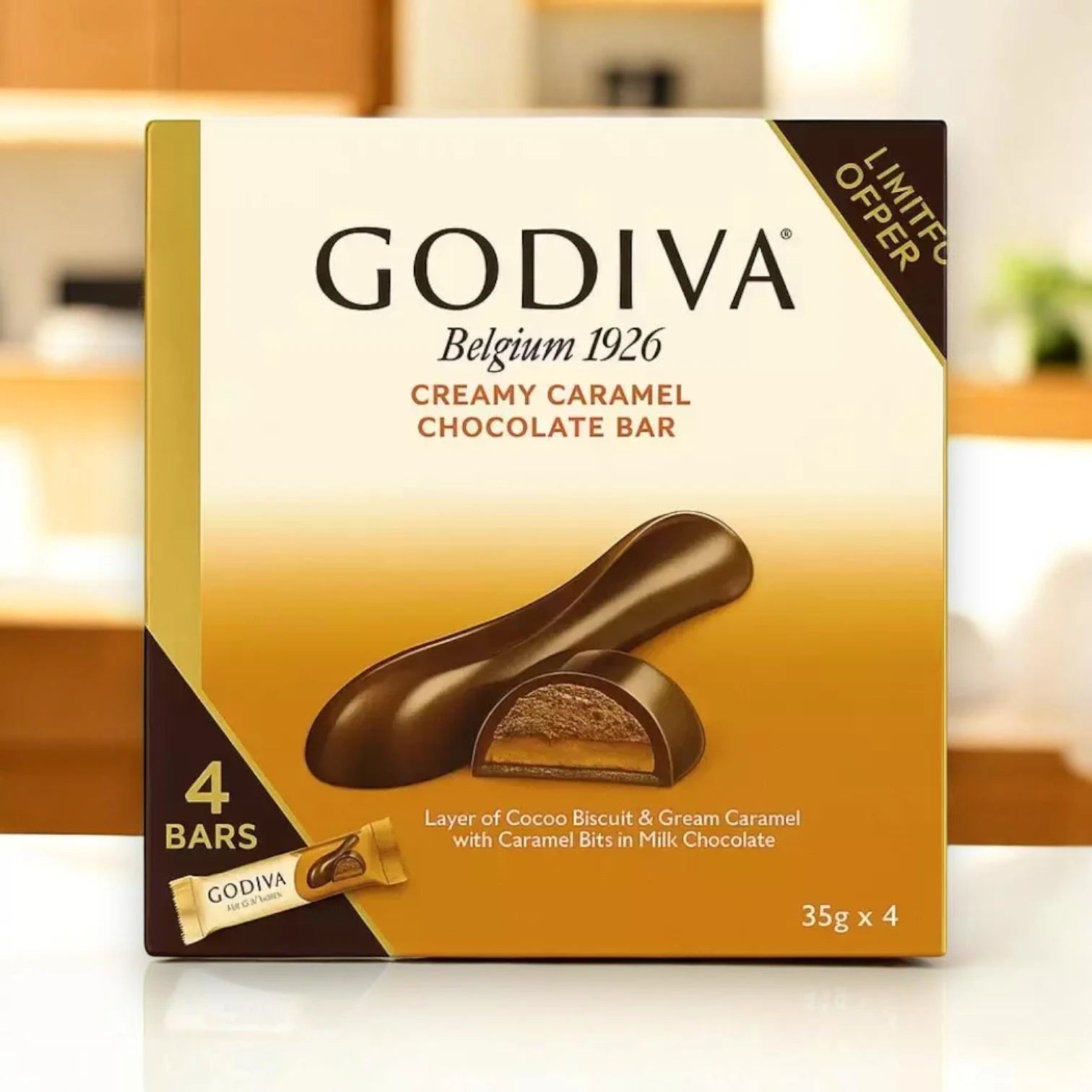 Godiva Double Chocolate Bar Pack (4 x 35g) – Premium Belgian Milk Chocolate with Cocoa Biscuit & Ganache Filling – Limited Offer Gift Box (Copy) - Damoo