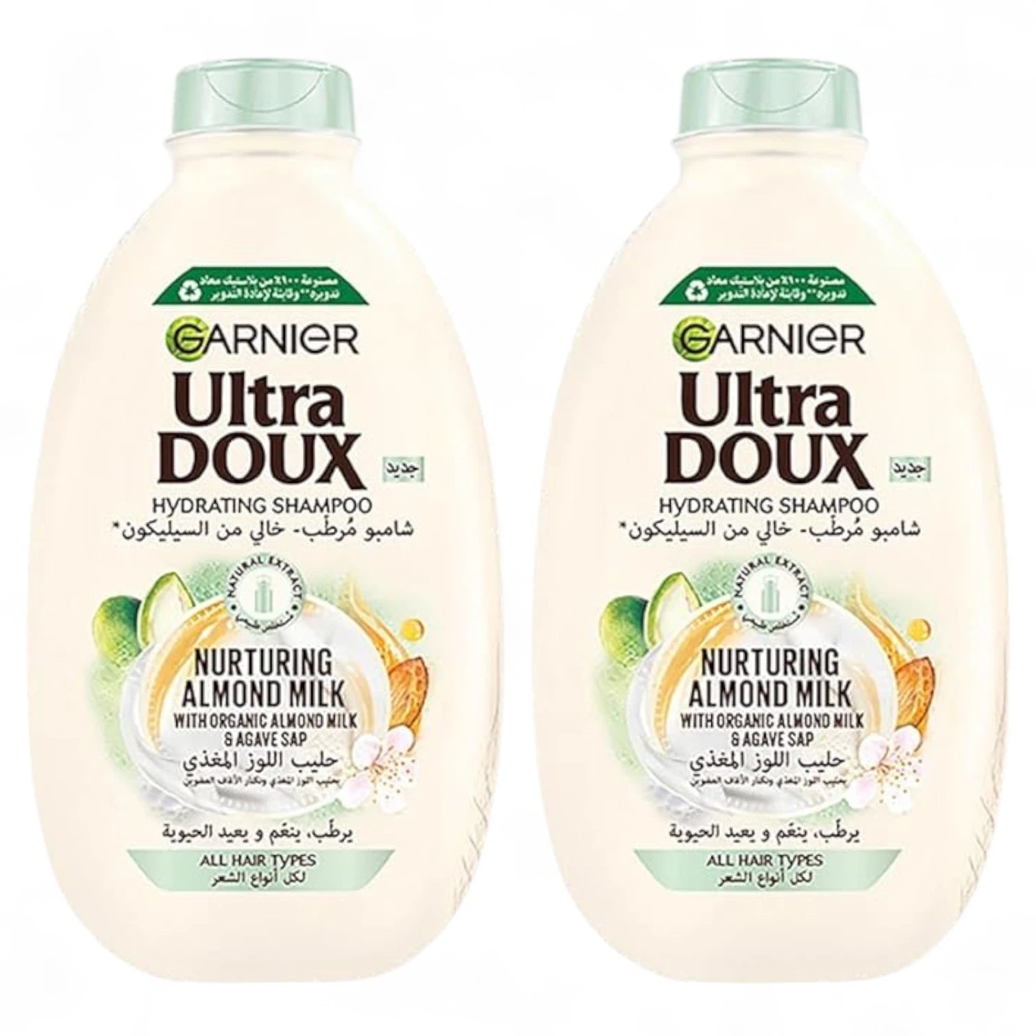 Garnier Ultra Doux Almond Milk Shampoo & Conditioner Set | 2 x 400ml | Daily Hydration with Organic Almond Milk & Agave Nectar | For All Hair Types - Damoo