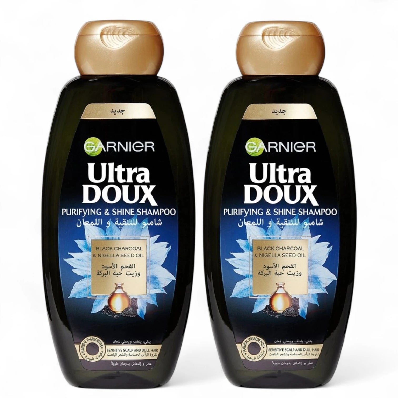 Garnier Ultra Doux Charcoal & Nigella Seed Oil Shampoo | 2 x 400ml | Purifying & Shine Formula for Dull Hair | Tested on Hijab Wearers - Damoo