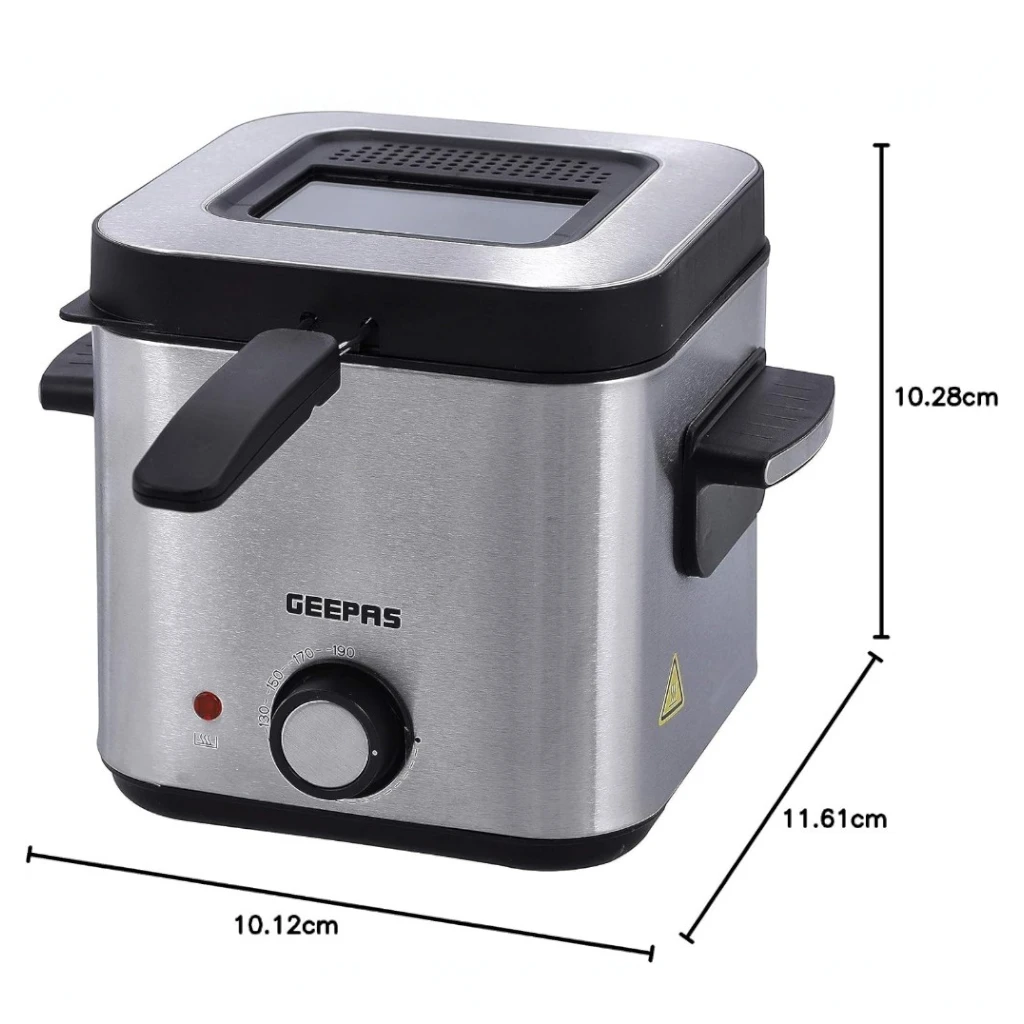 Geepas 1.5L Deep Fryer – 900W, Stainless Steel, Viewing Window, Non-Stick Basket, Adjustable Temperature Control - GDF36016 - Damoo