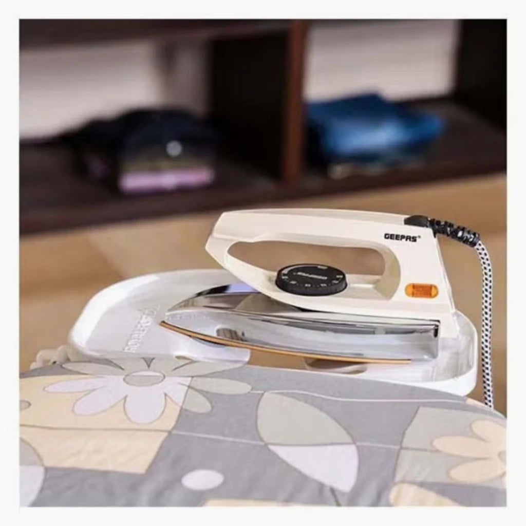 Geepas 1200W Automatic Dry Iron with 60 Micron Teflon Soleplate, Overheat Protection, Thermostat Control, Fabric Guide & Anti-Shock Handle – GDI7729 – Beige - Damoo