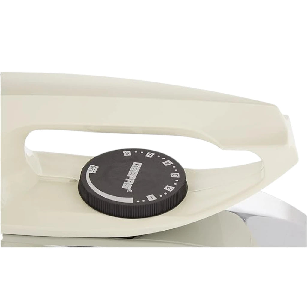 Geepas 1200W Automatic Dry Iron with 60 Micron Teflon Soleplate, Overheat Protection, Thermostat Control, Fabric Guide & Anti-Shock Handle – GDI7729 – Beige - Damoo
