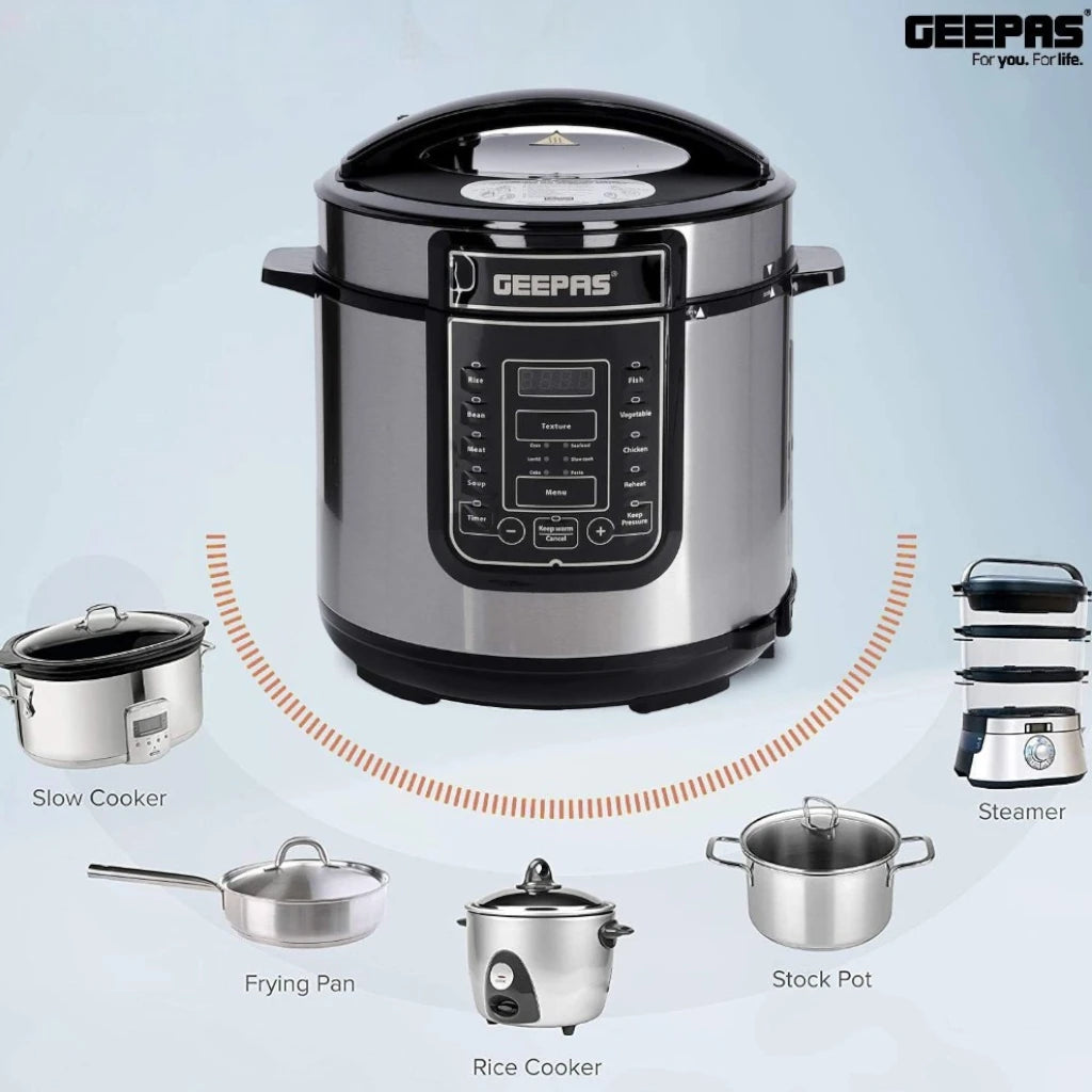 Geepas 12L Digital Multi Cooker – 1600W Electric Pressure Cooker with LED Display, 14 Smart Cooking Programs, Touch Control, Auto Shut Off, and Non-Stick Inner Pot – GMC35030 - Silver/Black - Damoo