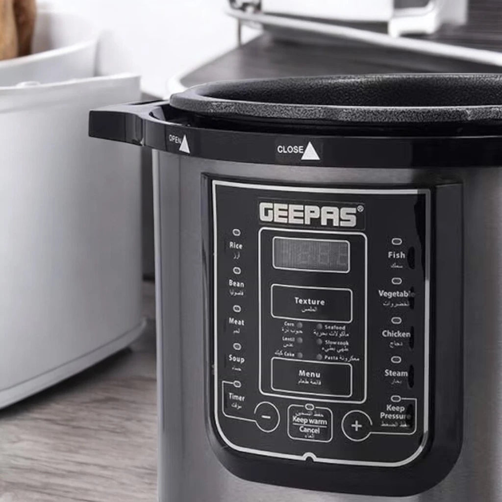 Geepas 12L Digital Multi Cooker – 1600W Electric Pressure Cooker with LED Display, 14 Smart Cooking Programs, Touch Control, Auto Shut Off, and Non-Stick Inner Pot – GMC35030 - Silver/Black - Damoo