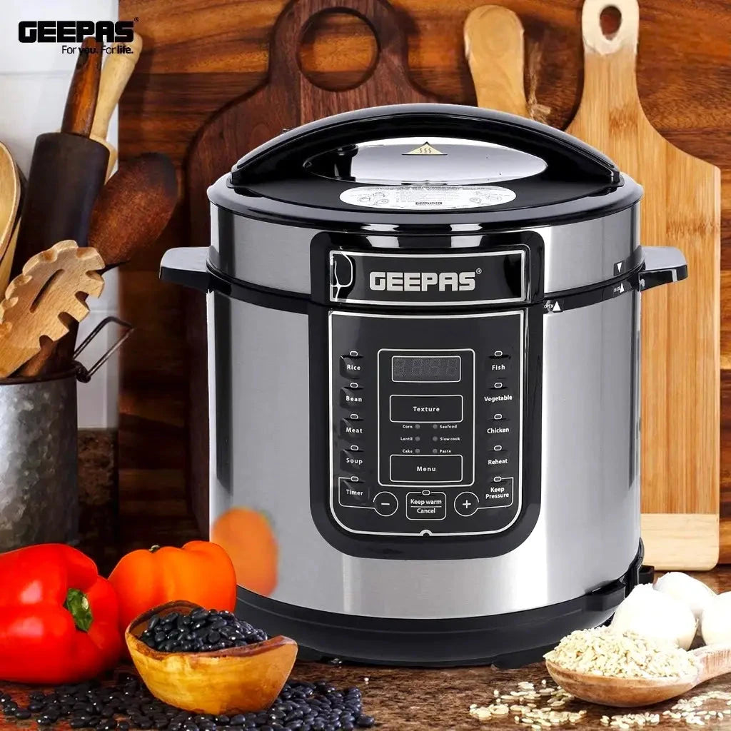 Geepas 12L Digital Multi Cooker – 1600W Electric Pressure Cooker with LED Display, 14 Smart Cooking Programs, Touch Control, Auto Shut Off, and Non-Stick Inner Pot – GMC35030 - Silver/Black - Damoo