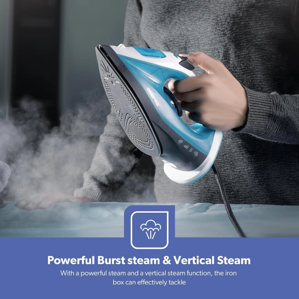 Geepas 1800W Multifunctional Steam Iron with Non-Stick Soleplate, 120ml Water Tank, Adjustable Temperature Control, Vertical Steam, Burst & Spray Function – GSI7783N - Damoo