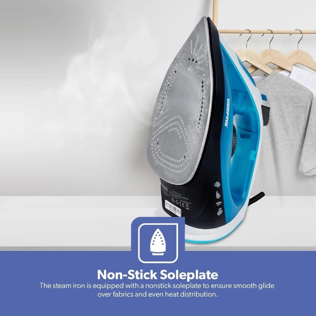 Geepas 1800W Multifunctional Steam Iron with Non-Stick Soleplate, 120ml Water Tank, Adjustable Temperature Control, Vertical Steam, Burst & Spray Function – GSI7783N - Damoo