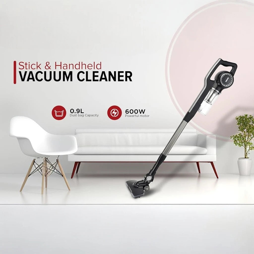 Geepas 2-in-1 Stick & Handheld Vacuum Cleaner – 600W Power, HEPA Filter, 0.9L Dust Cup, Adjustable Floor Head, Lightweight & Quiet – GVC2596N – Black/Grey - Damoo