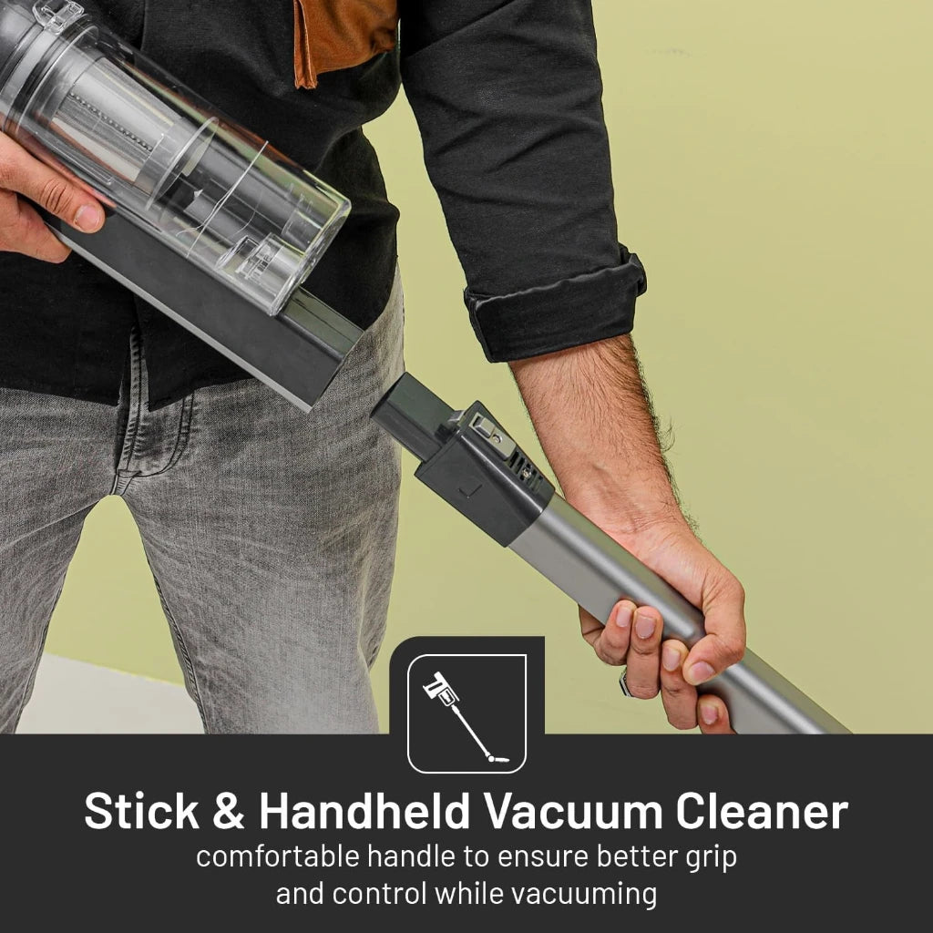 Geepas 2-in-1 Stick & Handheld Vacuum Cleaner – 600W Power, HEPA Filter, 0.9L Dust Cup, Adjustable Floor Head, Lightweight & Quiet – GVC2596N – Black/Grey - Damoo