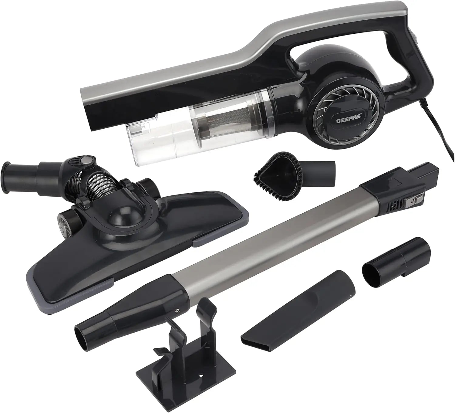Geepas 2-in-1 Stick & Handheld Vacuum Cleaner – 600W Power, HEPA Filter, 0.9L Dust Cup, Adjustable Floor Head, Lightweight & Quiet – GVC2596N – Black/Grey - Damoo