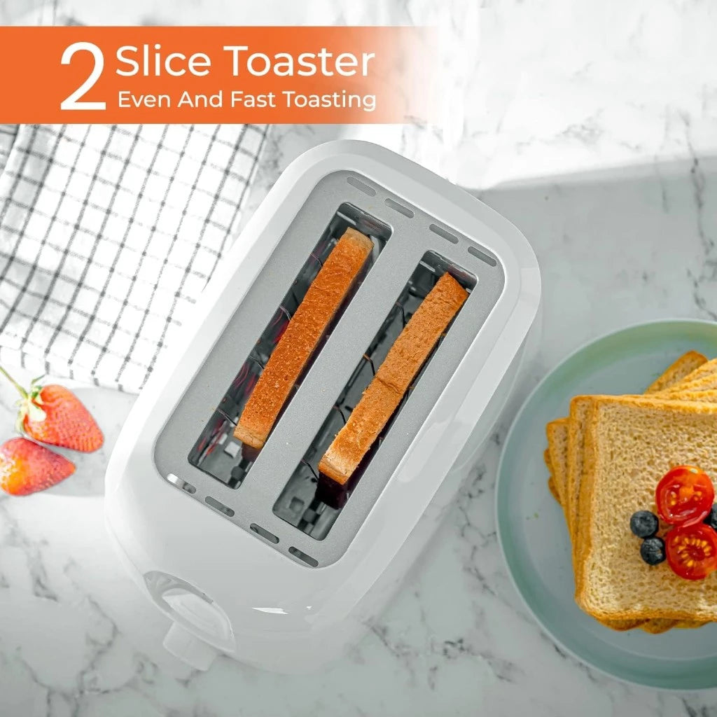 Geepas 2-Slice Bread Toaster – 700W, 6 Browning Settings, Removable Crumb Tray, High Lift, Cord Storage – White | GBT36515 - Damoo