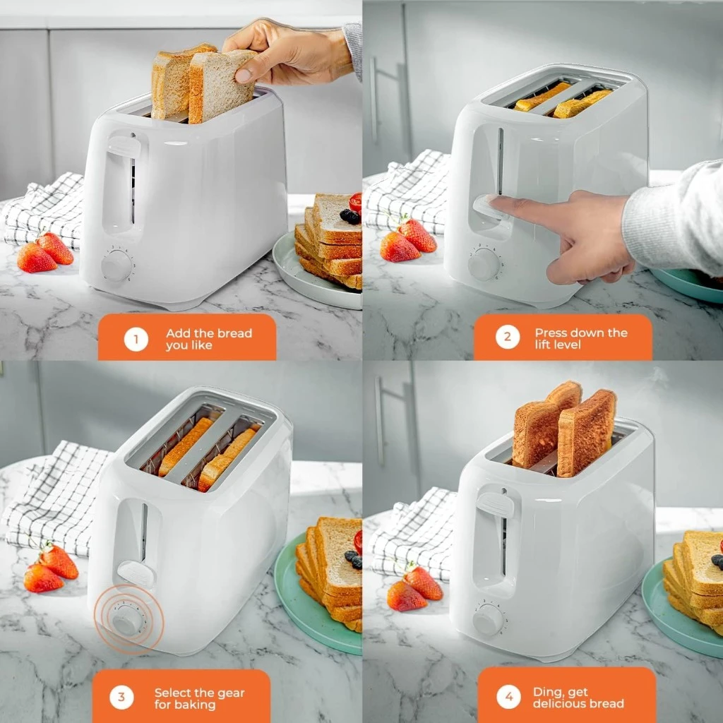 Geepas 2-Slice Bread Toaster – 700W, 6 Browning Settings, Removable Crumb Tray, High Lift, Cord Storage – White | GBT36515 - Damoo
