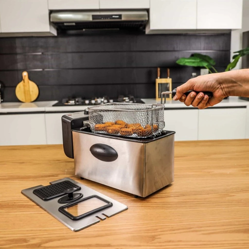 Geepas 2000W Deep Fryer with 3L Oil Capacity, Dual Baskets, Adjustable Temperature & Timer – Overheat Protection, Stainless Steel – Silver/Black - GDF36015 - Damoo