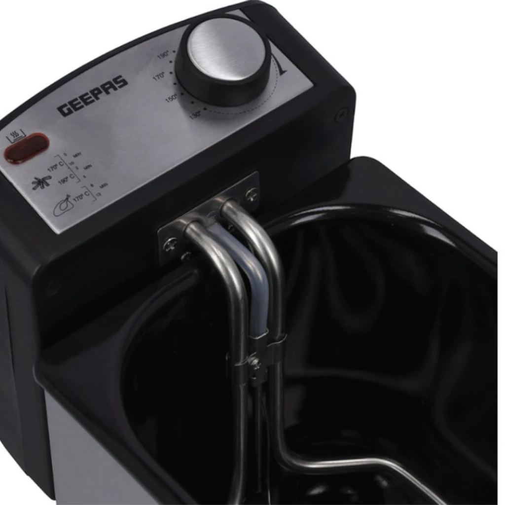 Geepas 2000W Deep Fryer with 3L Oil Capacity, Dual Baskets, Adjustable Temperature & Timer – Overheat Protection, Stainless Steel – Silver/Black - GDF36015 - Damoo