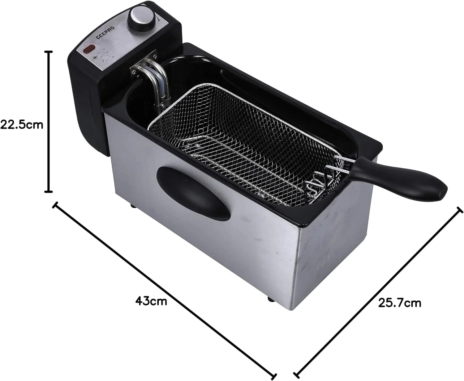 Geepas 2000W Deep Fryer with 3L Oil Capacity, Dual Baskets, Adjustable Temperature & Timer – Overheat Protection, Stainless Steel – Silver/Black - GDF36015 - Damoo