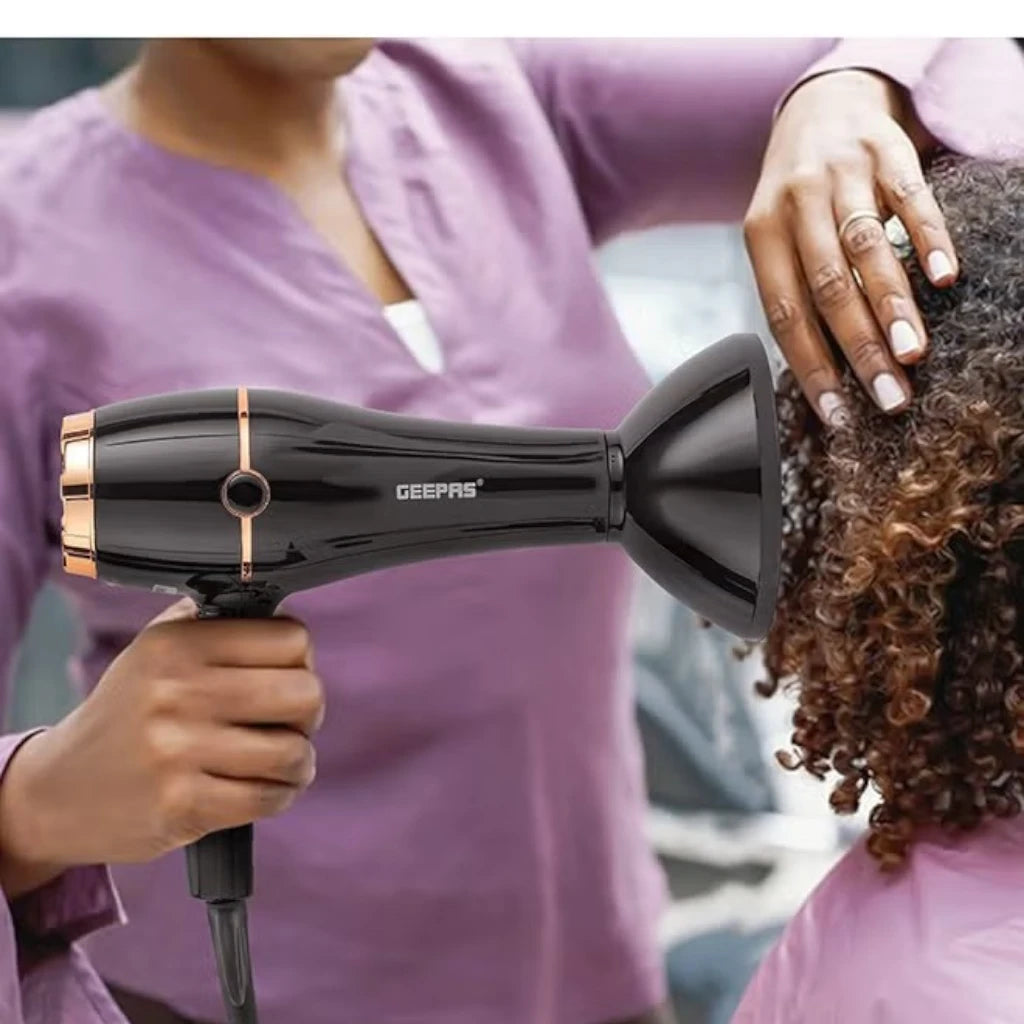 Geepas 2200W Professional Hair Dryer – Cool Shot, 3 Heat & 2 Speed Settings, Diffuser & Nozzles, Overheat Protection, Fast Drying for Thick Hair - GHD86069 - Damoo