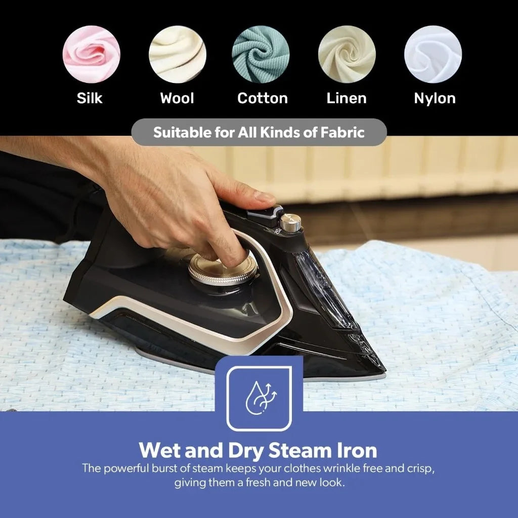 Geepas 2200W Steam Iron – Dry & Wet Ironing with Adjustable Temperature, Ceramic Soleplate, Vertical Steam & Steam Burst Function, Large Water Tank, Self-Clean Feature – Black | GSI7801N - Damoo