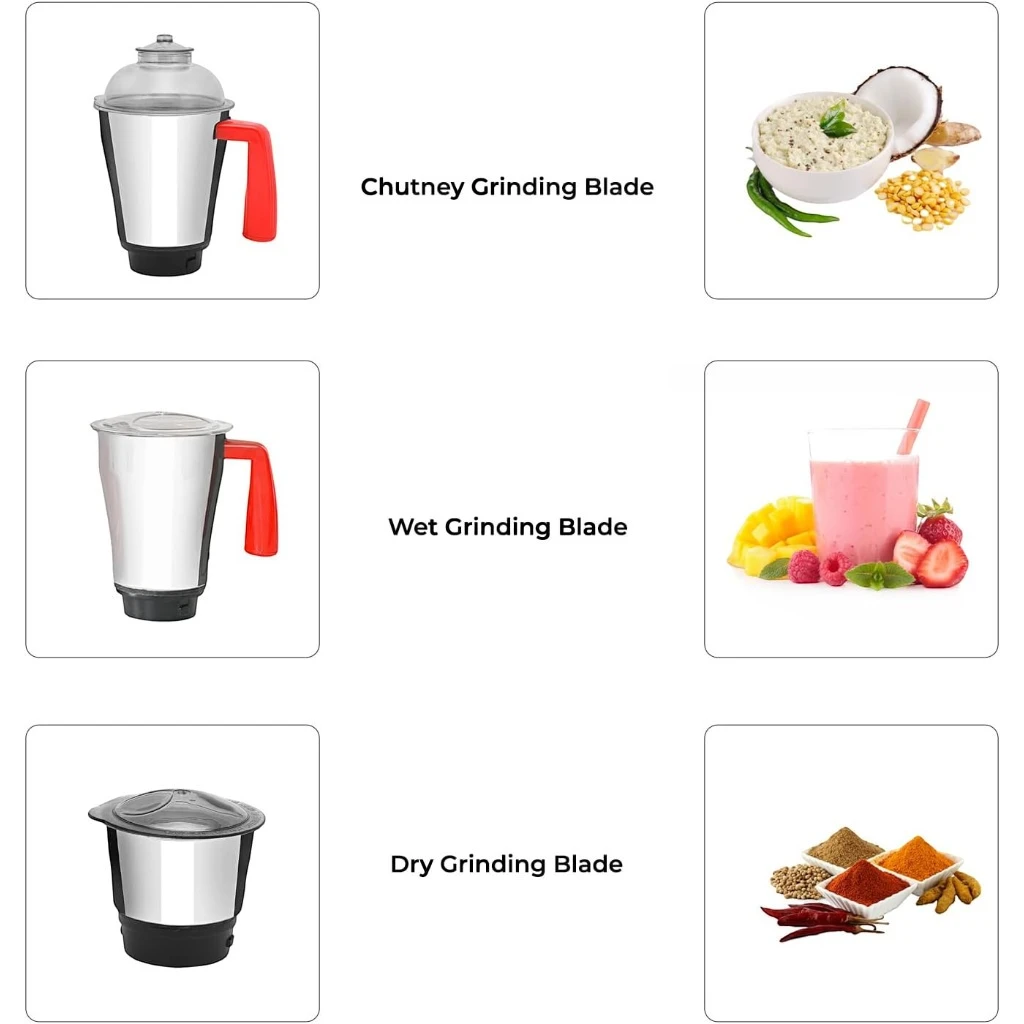 Geepas 3-in-1 Mixer Grinder – 750W Heavy-Duty Motor, 3 Stainless Steel Jars, 3-Speed Control, Safety Lock, Wet & Dry Grinding – Multicolour - Damoo
