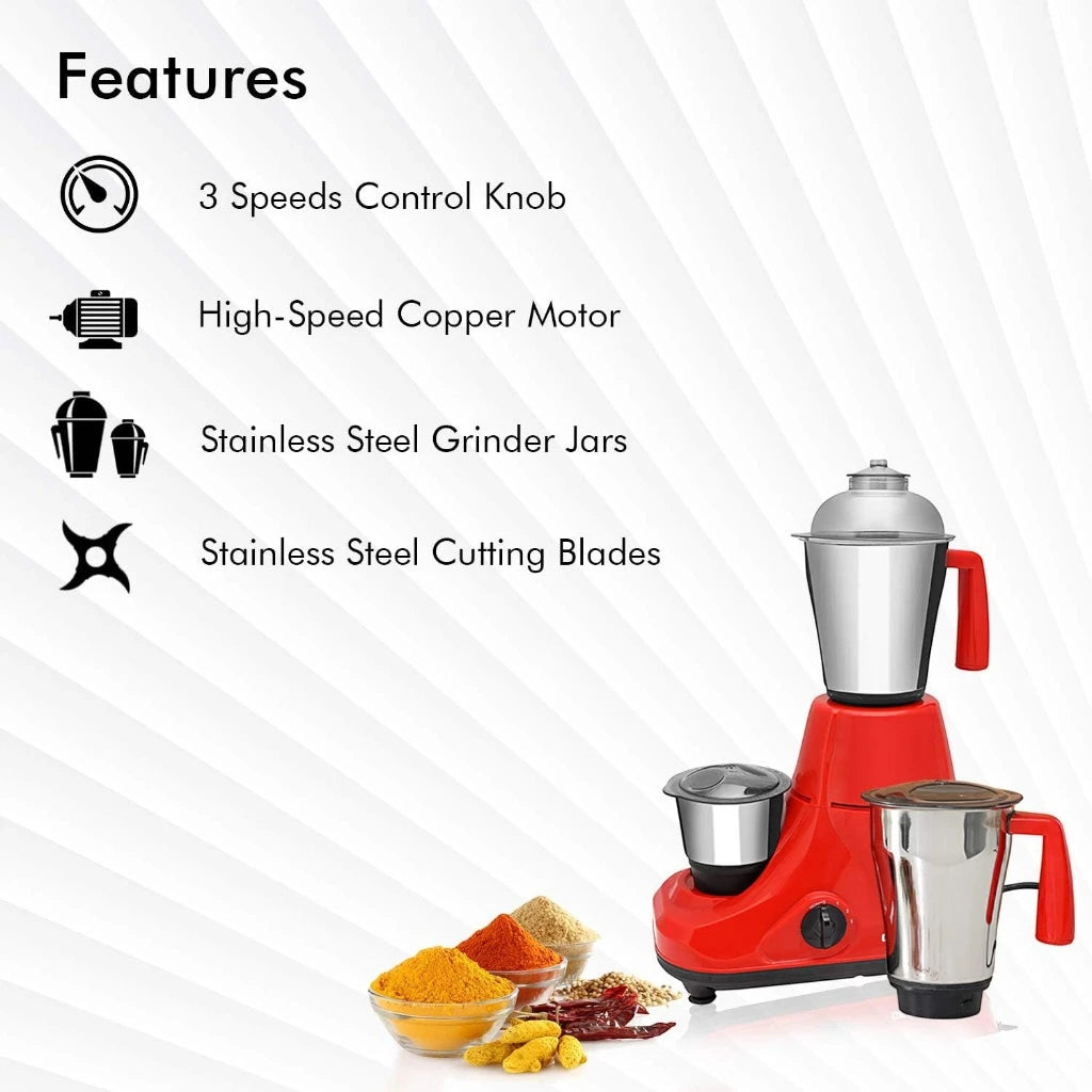 Geepas 3-in-1 Mixer Grinder – 750W Heavy-Duty Motor, 3 Stainless Steel Jars, 3-Speed Control, Safety Lock, Wet & Dry Grinding – Multicolour - Damoo