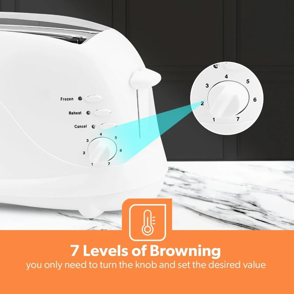 GEEPAS 4-Slice Bread Toaster GBT9895 – 1100W, 7 Browning Levels, Cancel/Defrost/Reheat Functions, Removable Crumb Tray, Cord Storage – White - Damoo