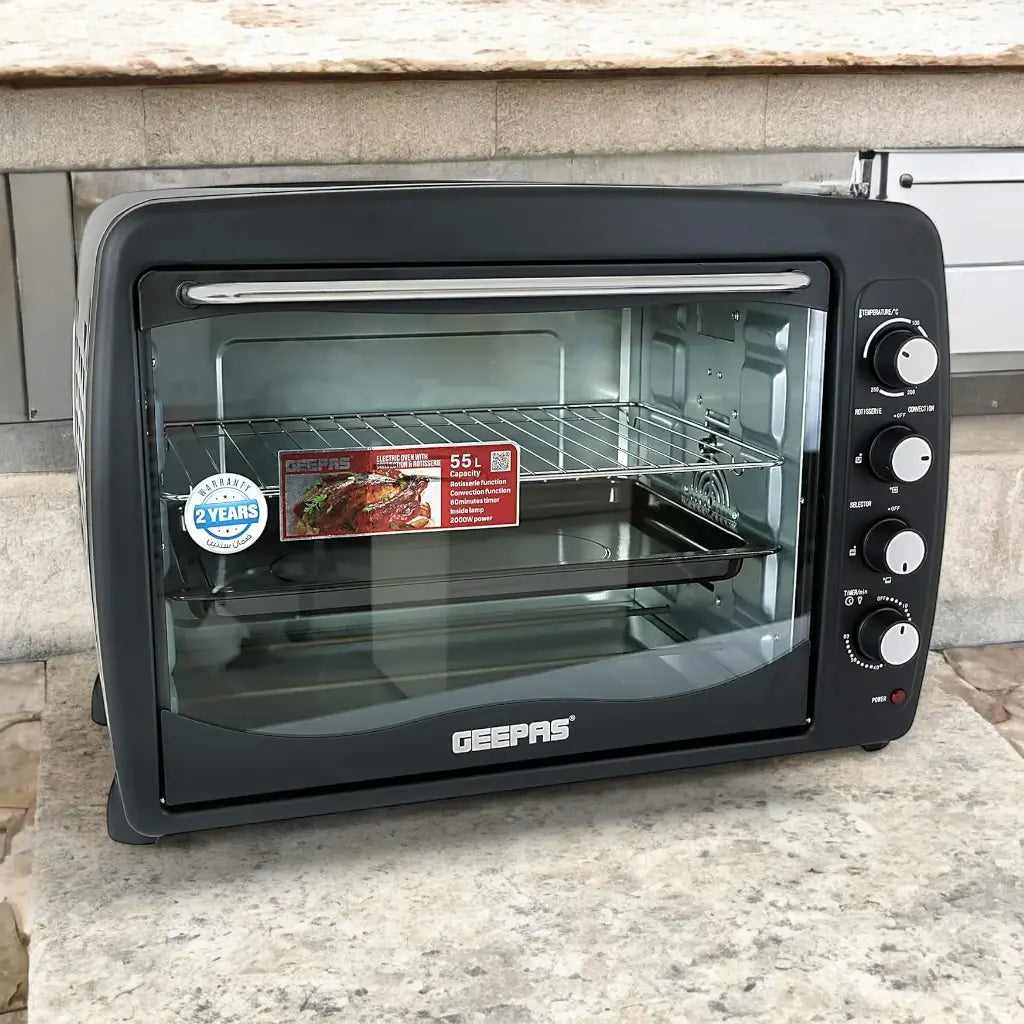 Geepas 60L Electric Oven with Rotisserie & Convection, 2200W Power, 60-Min Timer with Bell, Grill Function, Multi-Cooking Modes - GO4401N - Damoo