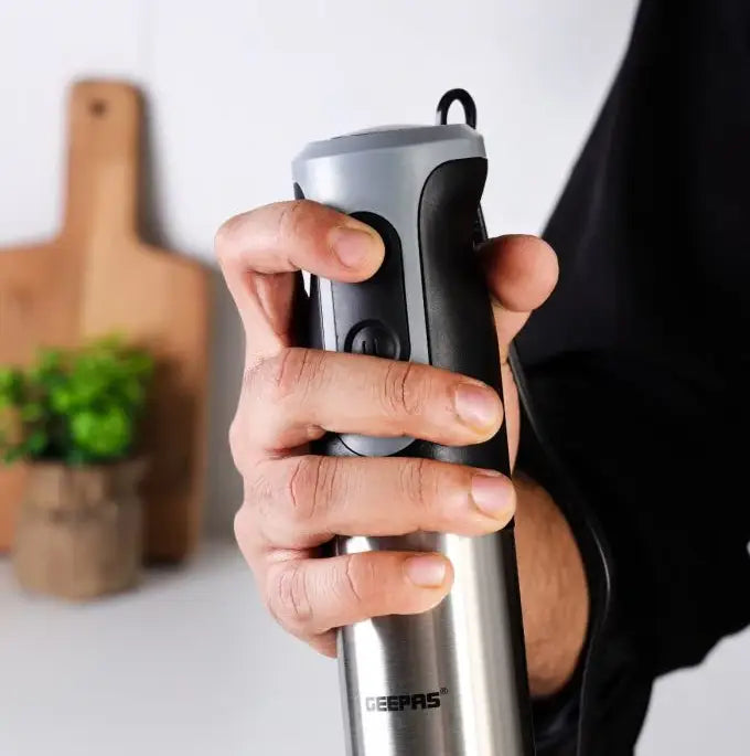 Geepas 700W Stainless Steel Hand Blender – 2-Speed Control, Powerful Motor, Mill Grinder Attachment, Ergonomic Design – GHB5468 - Damoo