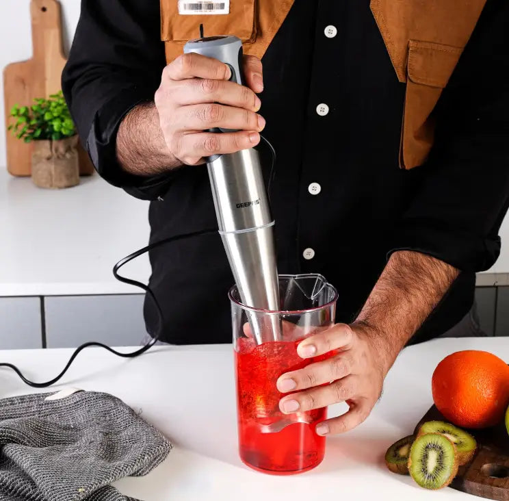 Geepas 700W Stainless Steel Hand Blender – 2-Speed Control, Powerful Motor, Mill Grinder Attachment, Ergonomic Design – GHB5468 - Damoo