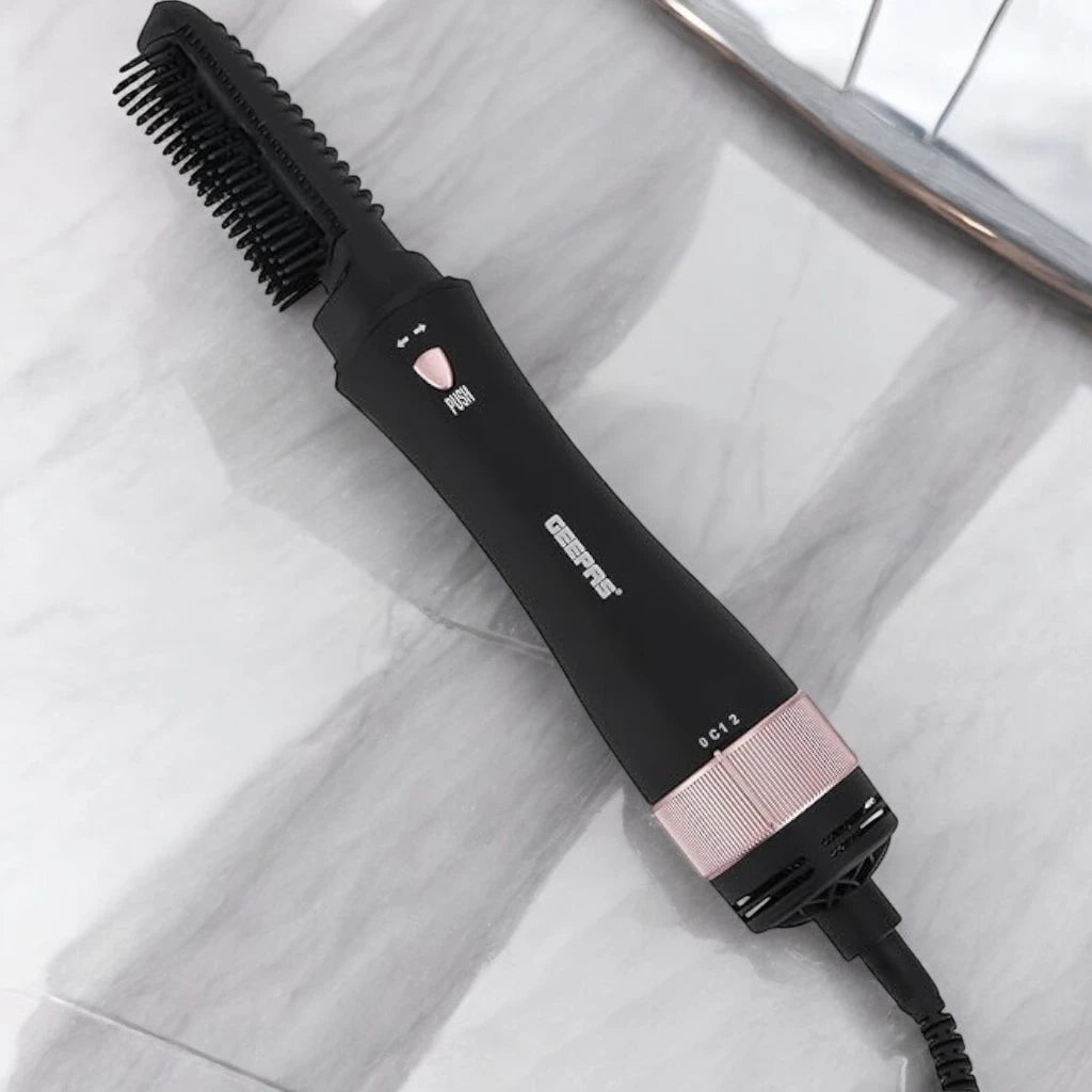 Geepas 8-in-1 Hair Styler GH86070 | 1000W Multi-Functional Hair Styling Tool with 7 Attachments | 2 Speed & Cool Settings | Ceramic Coated | 360° Swivel Cord | Black & Gold - Damoo