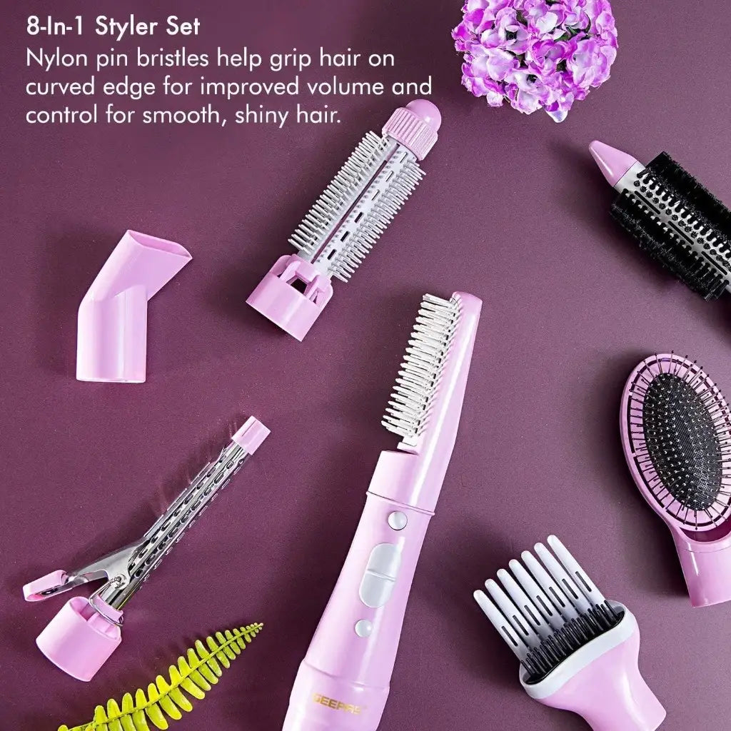 Geepas 8-in-1 Hot Air Hair Styler – 750W, 2 Speed Settings, Overheat Protection, Cool Function, 360° Swivel Cord – Hair Dryer, Curler, Volumizer, Straightener – Salon-Quality Styling at Home - GH731 - Damoo
