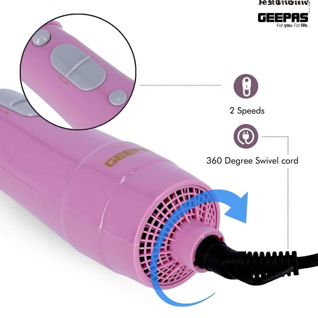 Geepas 8-in-1 Hot Air Hair Styler – 750W, 2 Speed Settings, Overheat Protection, Cool Function, 360° Swivel Cord – Hair Dryer, Curler, Volumizer, Straightener – Salon-Quality Styling at Home - GH731 - Damoo