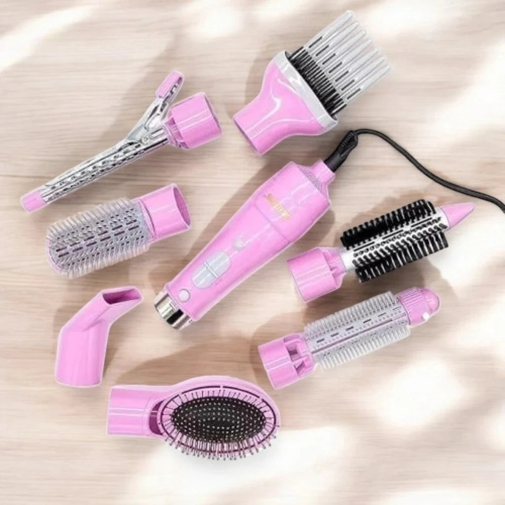 Geepas 8-in-1 Hot Air Hair Styler – 750W, 2 Speed Settings, Overheat Protection, Cool Function, 360° Swivel Cord – Hair Dryer, Curler, Volumizer, Straightener – Salon-Quality Styling at Home - GH731 - Damoo