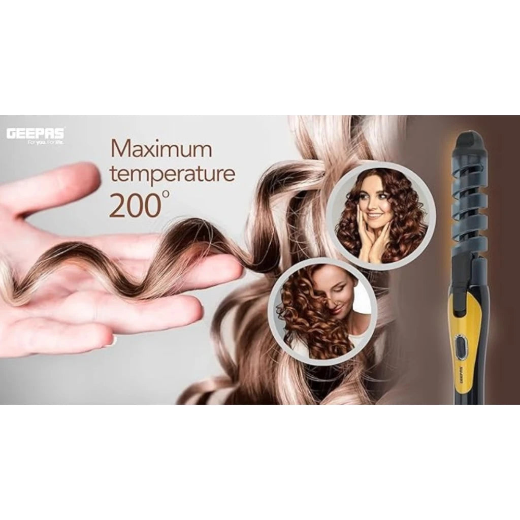 Geepas Automatic Hair Curler – 25W Ceramic Curling Iron with Spiral Groove, Auto Shut-Off, 3 Timer Settings & Dual Heat Modes – Smooth, Frizz-Free Curls- GH8656 - Damoo
