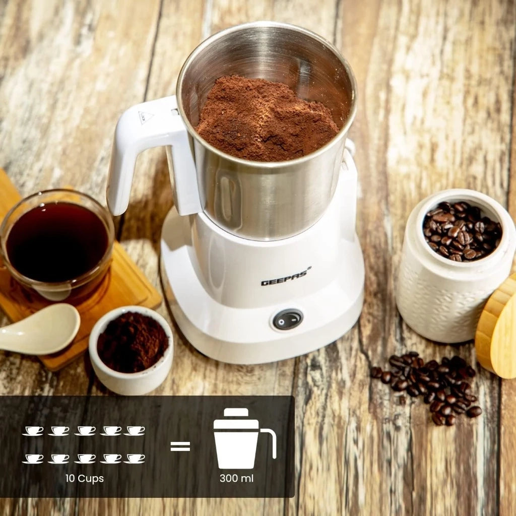 Geepas Coffee Grinder 450W Electric Mill - Large 300ml Capacity - Stainless Steel Blades for Coffee Beans, Spices & Nuts - Detachable Bowl - Transparent Lid - GCG6105 - Damoo
