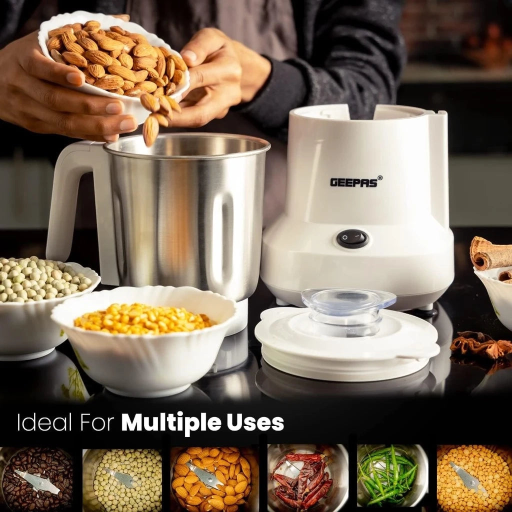 Geepas Coffee Grinder 450W Electric Mill - Large 300ml Capacity - Stainless Steel Blades for Coffee Beans, Spices & Nuts - Detachable Bowl - Transparent Lid - GCG6105 - Damoo