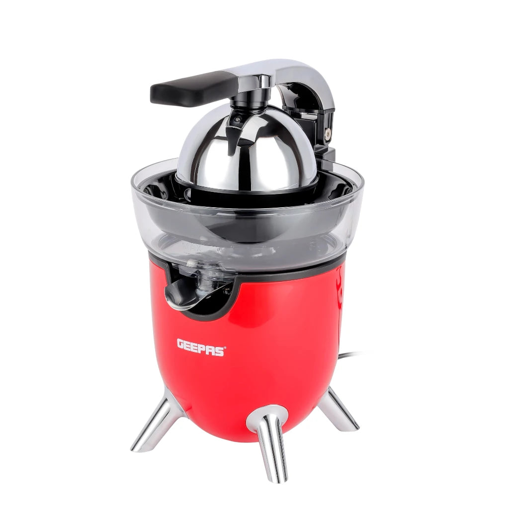 Geepas Electric Citrus Juicer – Stainless Steel Orange, Lemon & Lime Juicer with Anti-Drip Spout, Quiet Motor, Whole Fruit Processing, 100 W , 1L Capacity, Easy to Clean, Compact Design – GCJ46021 – Red - Damoo