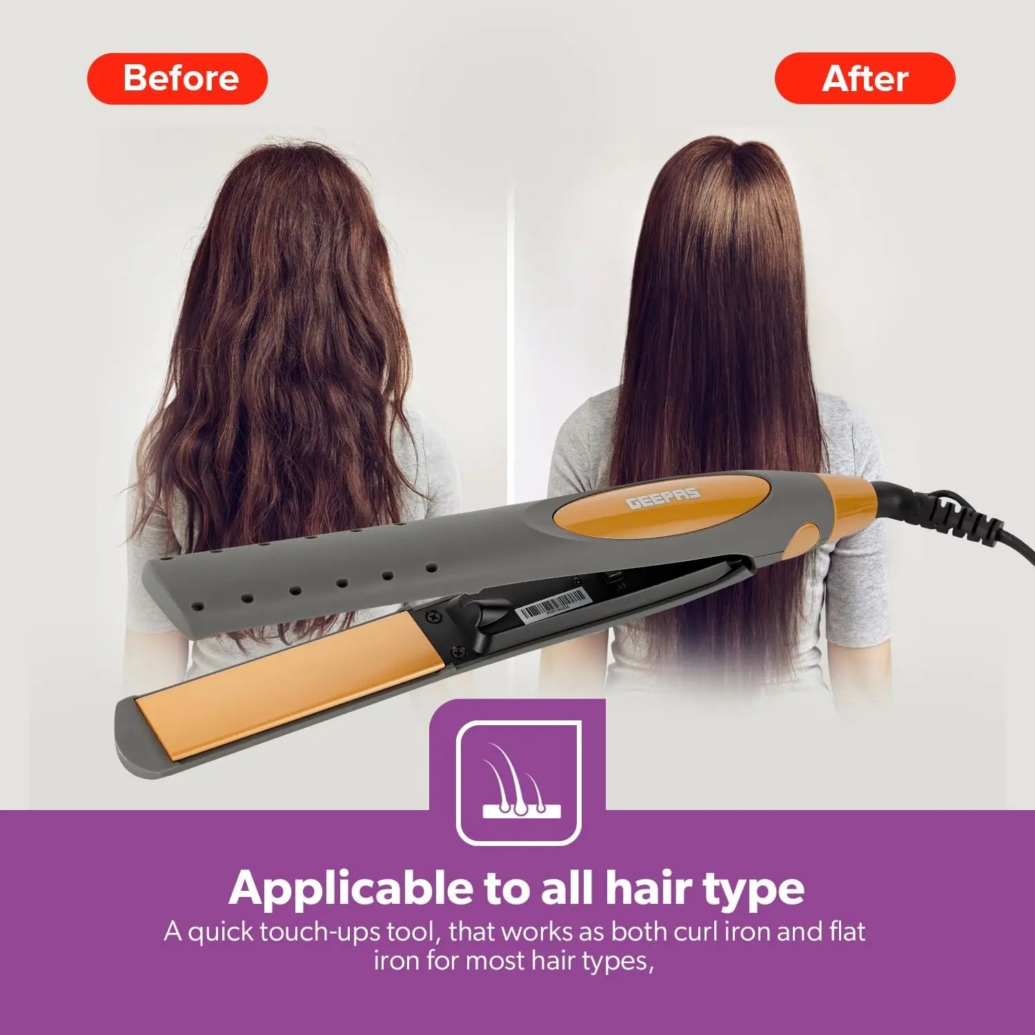 Geepas Hair Dryer & Straightener Combo β 2200W Powerful Hair Dryer with Cool Shot, 2 Speed/Temperature Settings & 35W Ceramic Straightener for Smooth, Frizz-Free Styling β Black & Gold | GHF86074 - Damoo