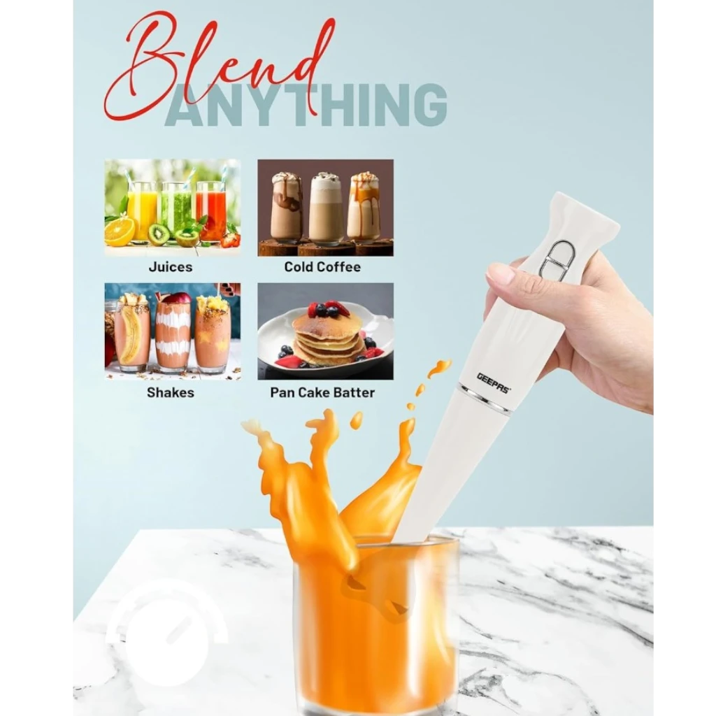 Geepas Hand Blender 200W with 2-Speed Control, Stainless Steel Blade & Detachable Stick | Low Noise Motor | Ideal for Smoothies, Baby Food & Milkshakes – GHB6143 - Damoo
