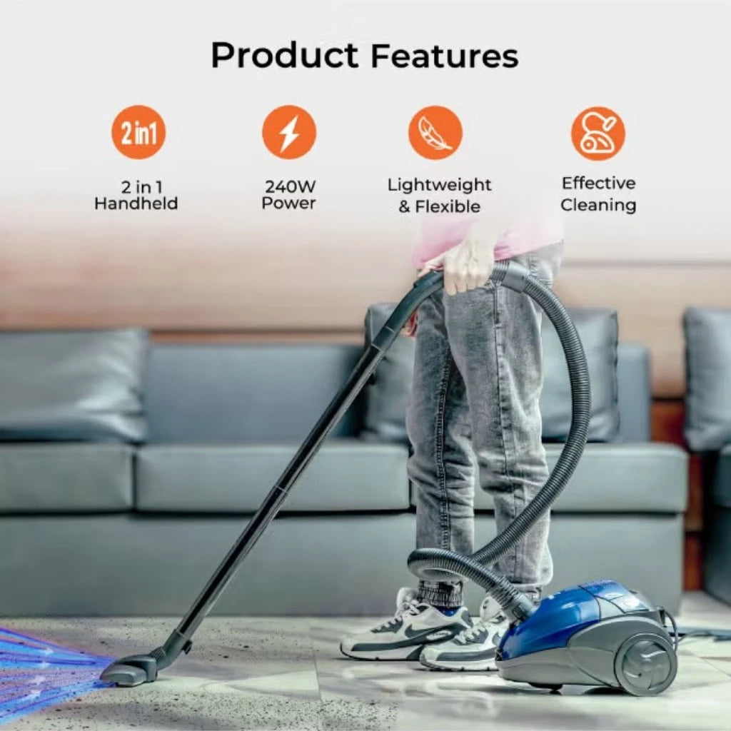 Geepas Handheld & Stick Vacuum Cleaner | 1.5L Capacity, Cyclonic Filtration, 1400W , Dust Full Indicator, Low Noise | Lightweight & Compact, Corded Electric for All Floors - GVC2595 - Damoo