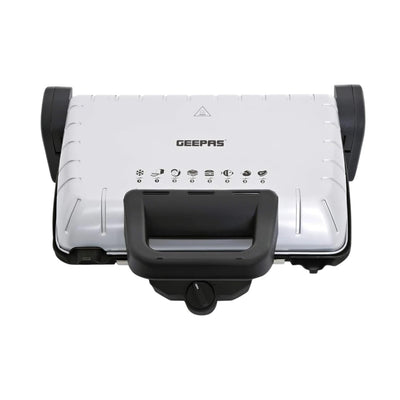 Geepas Multifunction Grill Maker – 1600W Non-Stick Sandwich & BBQ Grill with Adjustable Thermostat, Detachable Plates, Overheat Protection & Vertical Storage – Silver - GGM5458 - Damoo
